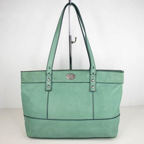 FOSSIL Hunter Teal Green Leather Tote Bag - Picture 1 of 8